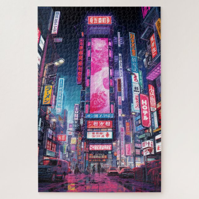 Quebra-cabeça Rua Cyberpunk Tokyo Neon (Vertical)