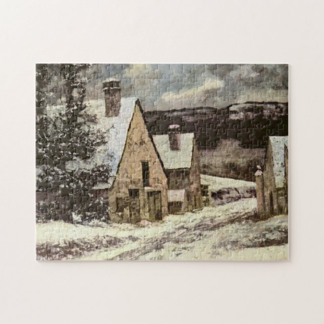 Quebra-cabeça Rua da aldeia francesa no inverno (Gustave Courbet (Horizontal)
