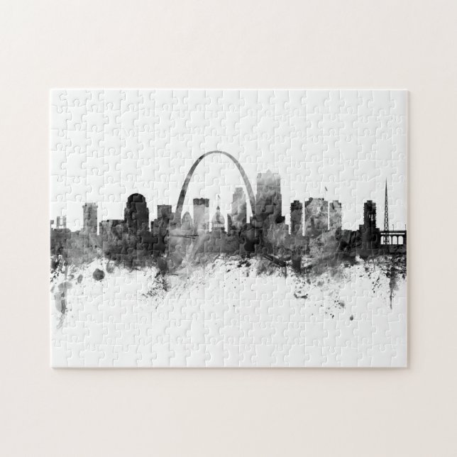 Quebra-cabeça Rua Louis Missouri Skyline Black White (Horizontal)