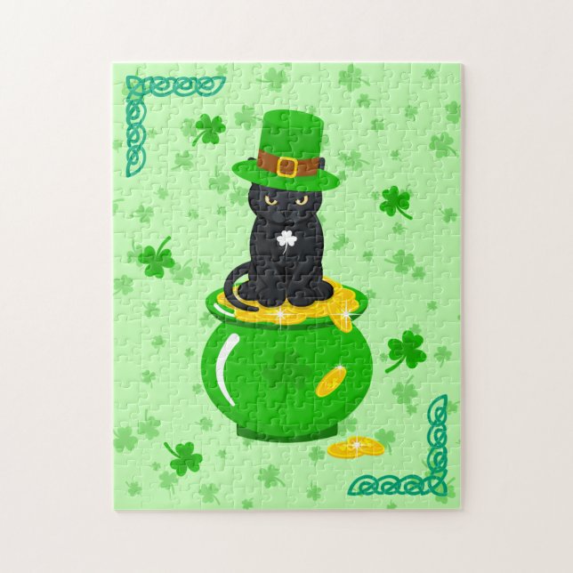 Quebra-cabeça Rua, Pote de Shamrock do Dia de Patrick de Gato Ne (Vertical)