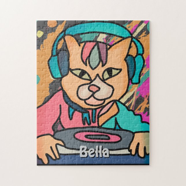 Quebra-cabeça Rua Retro Cat com Fones de ouvido | Engraçado (Vertical)