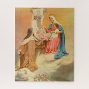 Quebra-cabeça Ruas. A Virgem Santa Maria Rosas Criança Jesus