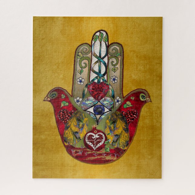 Quebra-cabeça Ruby Pomegranate Heart Bird Hamsa (Vertical)