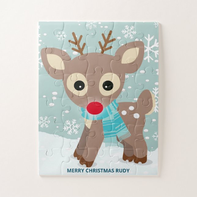 Quebra-cabeça Rudolph Red Nose Reindeer Snowflake Crianças Natal (Vertical)