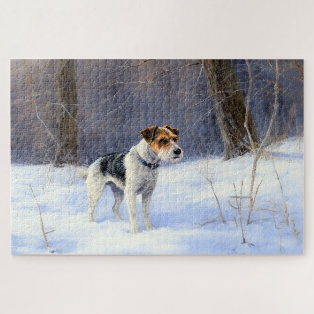 Quebra-cabeça Russell Terrier Deixe Nevar Natal (Horizontal)