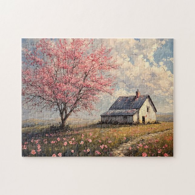 Quebra-cabeça Rustic Farmstead com árvore de flores (Horizontal)