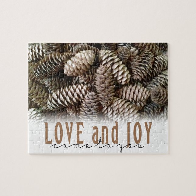 Quebra-cabeça Rustic Holiday Love and Joy Pine Cone (Horizontal)