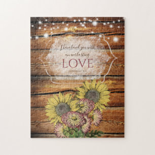 Quebra-cabeça Rustic Sunflower Jeremiah 31:3 Verso de Bíblia