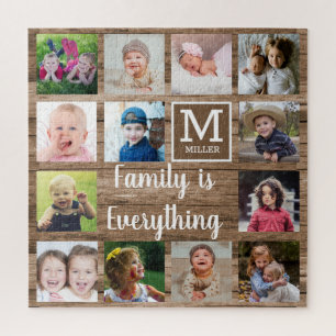 Quebra-cabeça Rustic Wood 13 Photo Collage Family Monogram