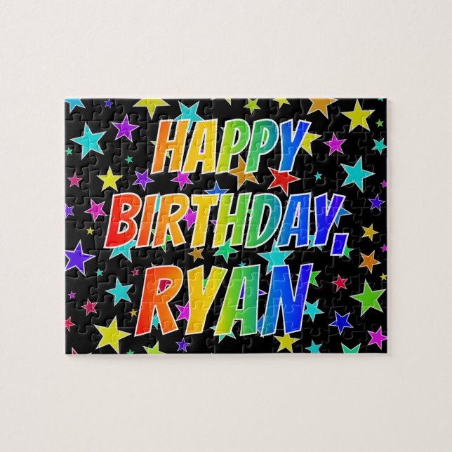 Quebra-cabeça "RYAN" Primeiro Nome, Diversão "FELIZ ANIVERSÁRIO" (Horizontal)