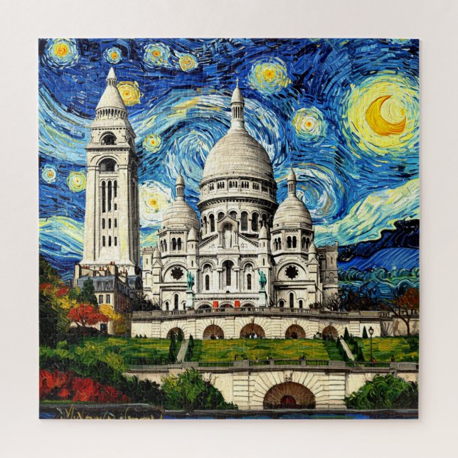 Quebra-cabeça Sacre-Coeur Paris França Noite Estrelada (Vertical)