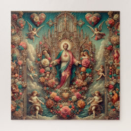 Quebra-cabeça Sacred Heart of Jesus Floral Baroque Art