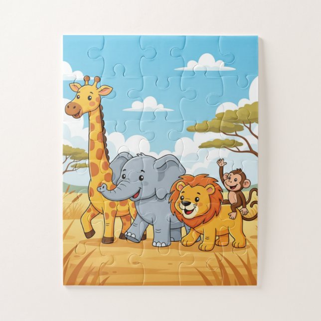 Quebra-cabeça Safari Animals Kids Puzzle | Elephant Giraffe Lion (Vertical)