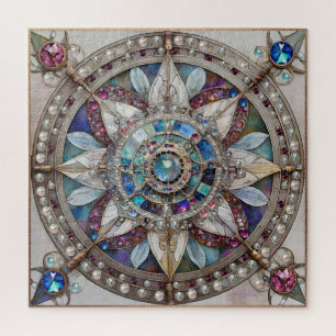 Quebra-cabeça Safiras Rosa e Azul Diamantes Pérolas Mandala