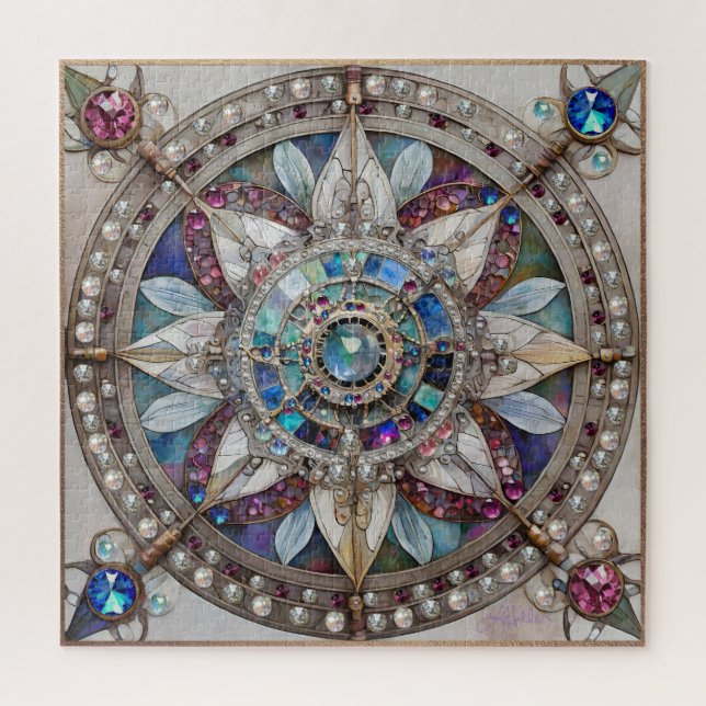 Quebra-cabeça Safiras Rosa e Azul Diamantes Pérolas Mandala (Vertical)