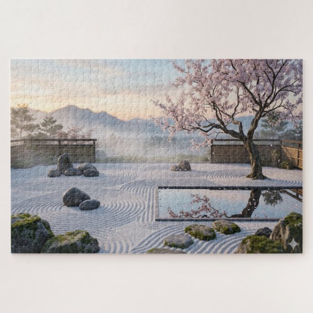 Quebra-cabeça Sakura Serenity: O Jardim Zen Minimalista (Horizontal)