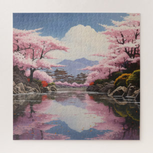 Quebra-cabeça Sakura sobre Margens do Rio