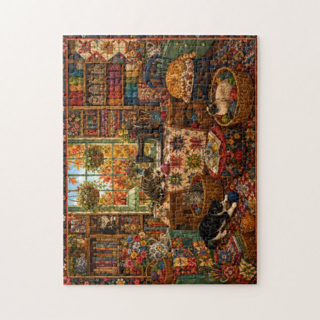 Quebra-cabeça Sala de Artesanato Aconchegante com Gatos Jigsaw P (Vertical)