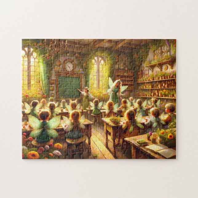 Quebra-cabeça Sala de Aula das Fadas Cena Caprichosa de Escola (Horizontal)