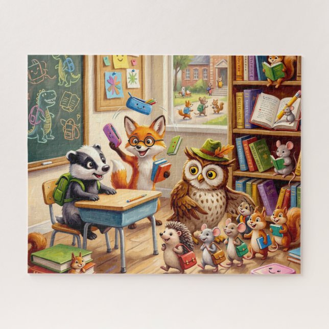 Quebra-cabeça Sala de Aula de Animais Fofos (Horizontal)
