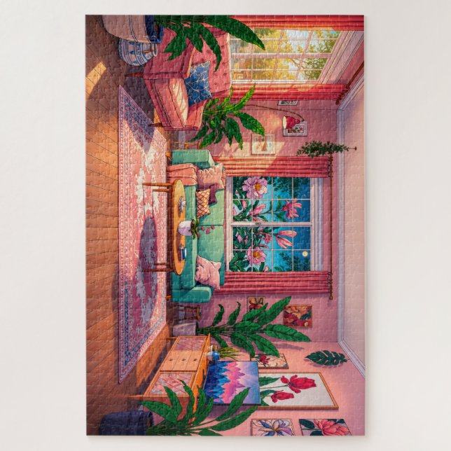 Quebra-cabeça Sala de Estar Botânica Aconchegante Puzzle (Vertical)