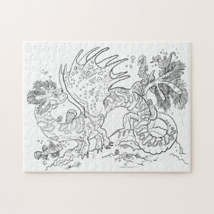 Quebra-cabeça Salamandarin Sea Dragon Line Art Colore sua