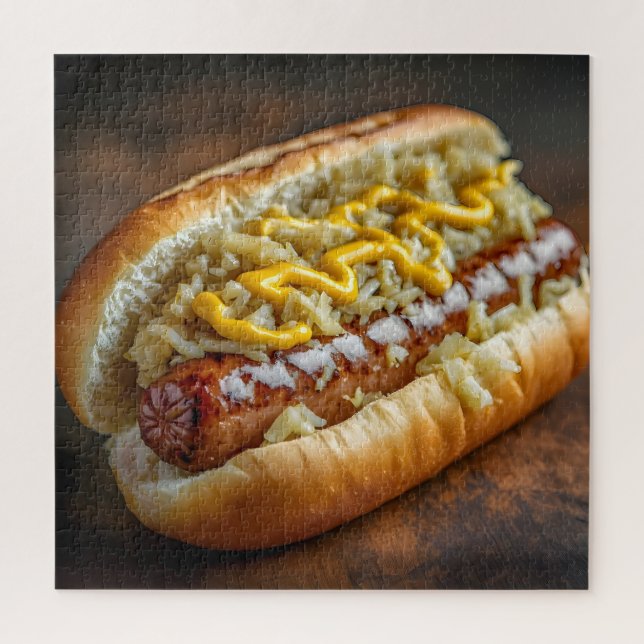Quebra-cabeça Salsicha Bratwurst com Mostarda e Sauerkraut (Vertical)