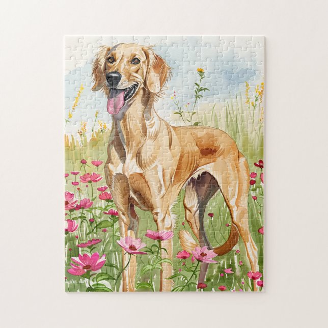 Quebra-cabeça – Saluki Aquarela Cachorro Presente (Vertical)