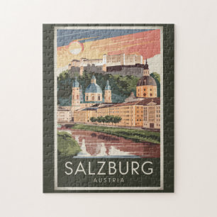 Quebra-cabeça Salzburg Austria Illustration Viagem Art Vintage