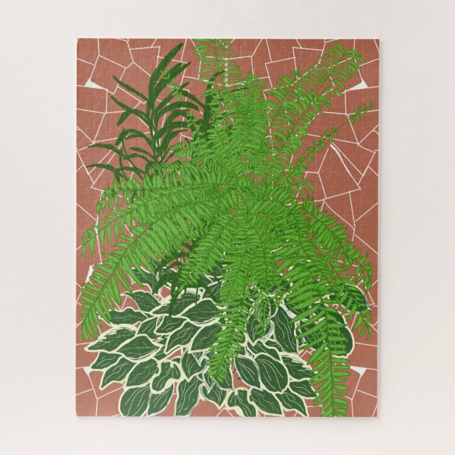 Quebra-cabeça Samambaias verdes e Hostas em mosaico de terracota (Vertical)
