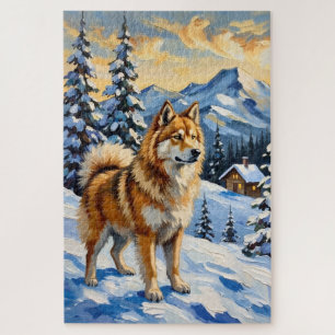 Quebra-cabeça Samoyed Antigo em Paisagem Alpina de Natal