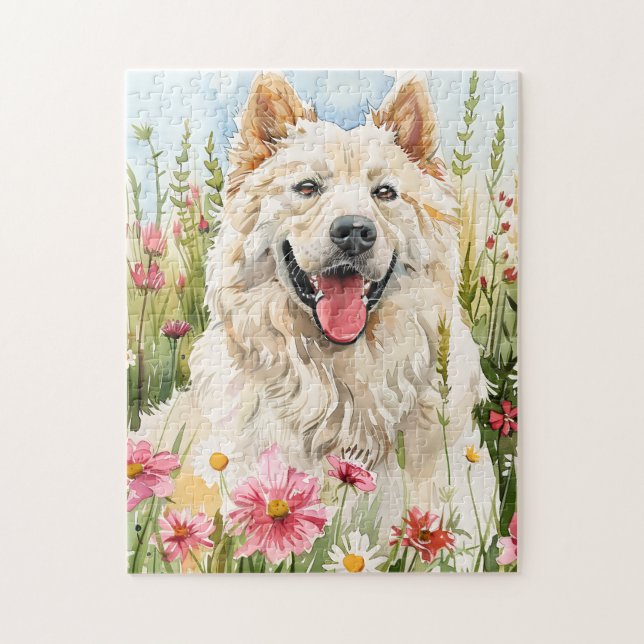 Quebra-cabeça – Samoyed Aquarela para Fãs de Cacho (Vertical)