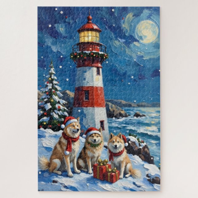 Quebra-cabeça Samoyed Christmas Lighthouse Holiday (Vertical)