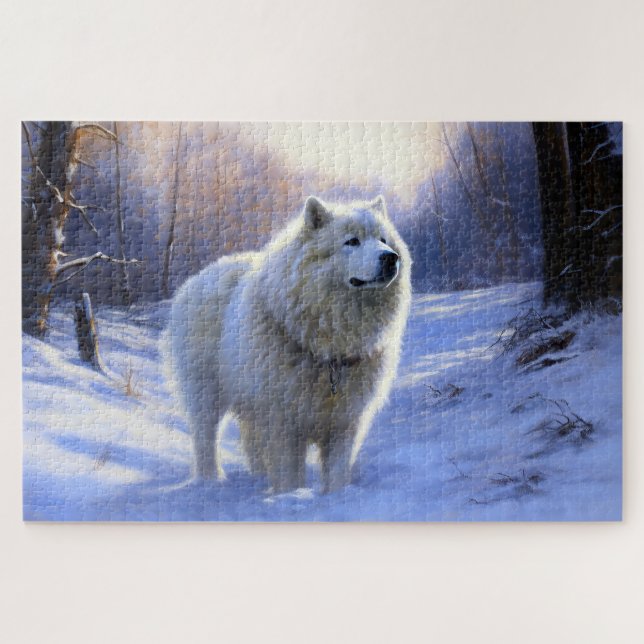 Quebra-cabeça Samoyed Deixe Nevar Natal (Horizontal)