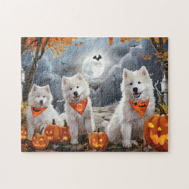 Quebra-cabeça Samoyed Halloween Assustador (Horizontal)