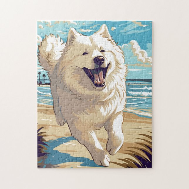 Quebra-cabeça Samoyed na praia (Vertical)