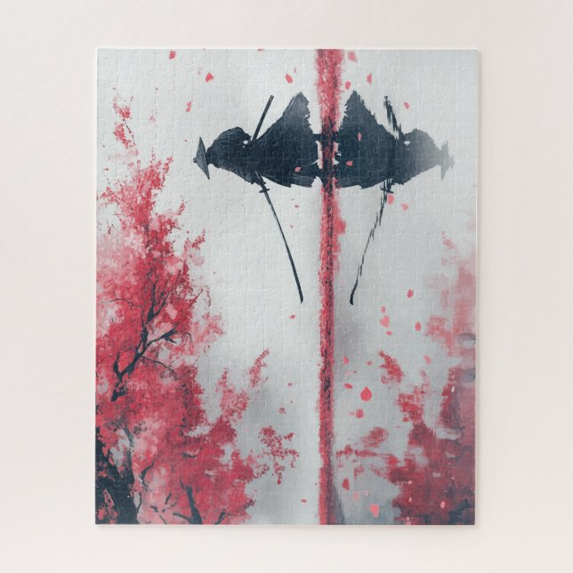 Quebra-cabeça Samurai and Sakura – Japanese Warrior Art (Vertical)