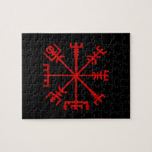 Quebra-cabeça Sangue Vegvísir vermelho (compasso de Viking)