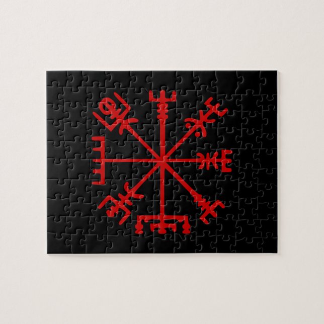 Quebra-cabeça Sangue Vegvísir vermelho (compasso de Viking) (Horizontal)