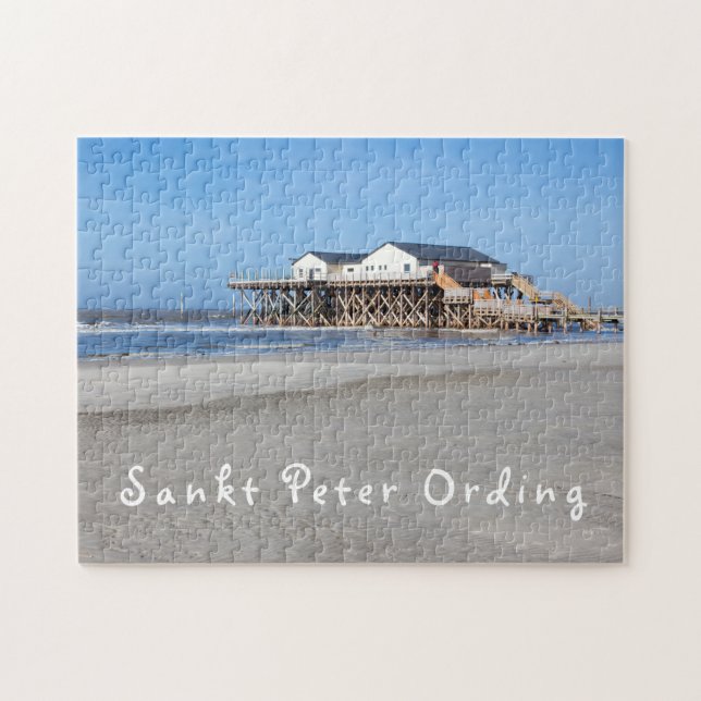 Quebra-cabeça Sankt Peter Ording House sobre fotos com texto (Horizontal)