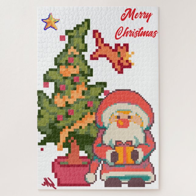 Quebra-cabeça Santa Claus, cat stealing star, Pixel Art (Vertical)