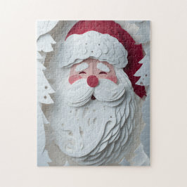 Quebra-cabeça Santa Claus head with white Christmas trees
