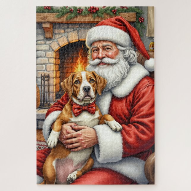 Quebra-cabeça Santa Claus Holding American Staffordshire Terrier (Vertical)