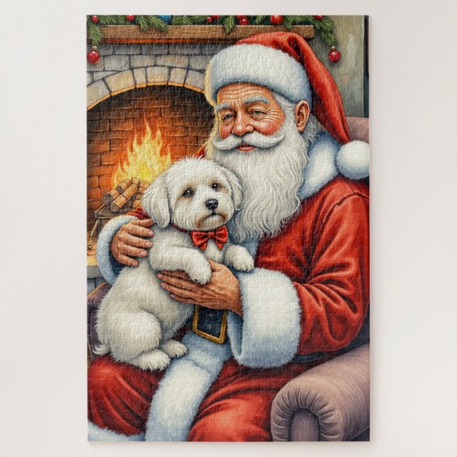 Quebra-cabeça Santa Claus Holding Coton de Tulear Christmas Art (Vertical)