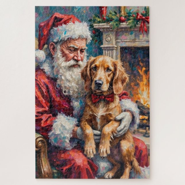 Quebra-cabeça Santa Claus Holding English Setter Christmas Art (Vertical)