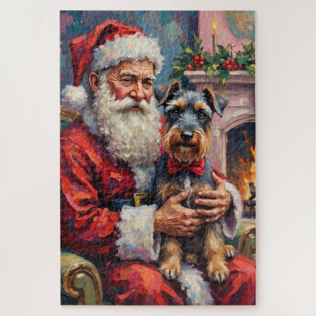 Quebra-cabeça Santa Claus Holding Schnauzer Christmas Art (Vertical)