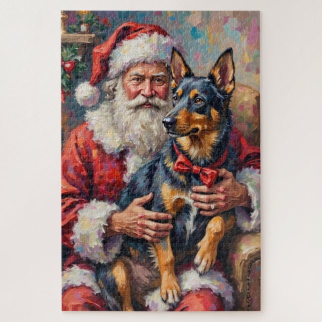Quebra-cabeça Santa Claus Norwegian Lundehund Christmas Art (Vertical)