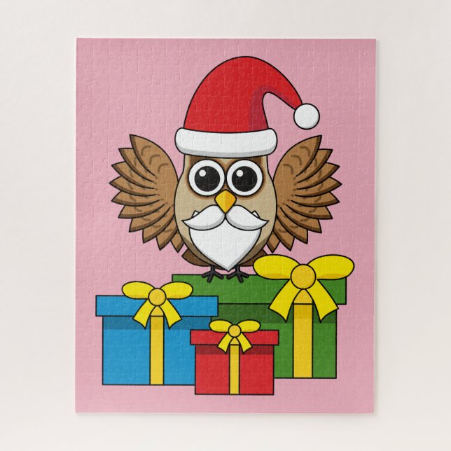 Quebra-cabeça Santa Claus Owl com Presentes (Vertical)
