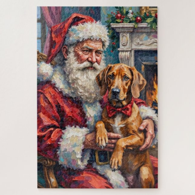 Quebra-cabeça Santa Claus Rhodesian Ridgeback Christmas Art (Vertical)