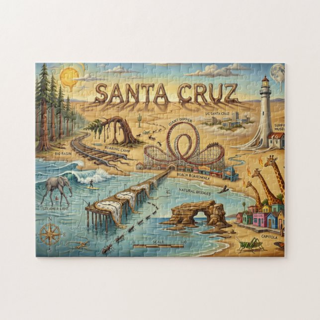 Quebra-cabeça Santa Cruz Pop Art Map – Bold Coastal Landmark (Horizontal)